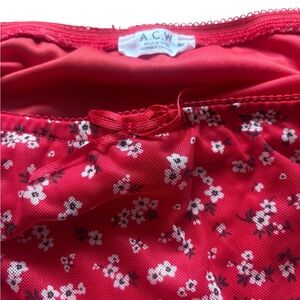 A.C.W Floral Satin Maxi Skirt Red Slip Skirt Bias Cut Size M